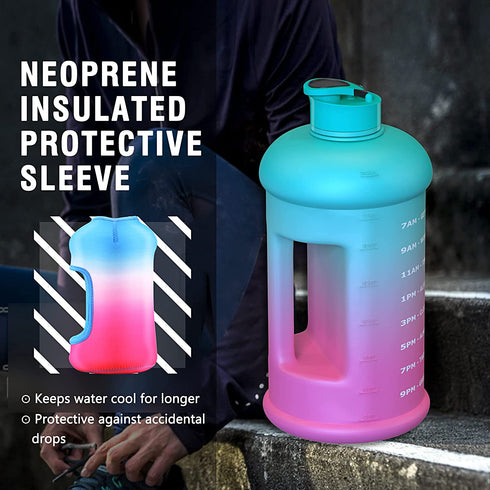 Kaptron Gym Water Bottle with Case - Bodybuilding Water Bottle - Strong Durable 2.2 Litre Water Bottle with Handle - BPA Free Large Half Gallon Sports Water Bottles (Blue Pink, Medium)