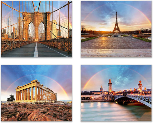Perfect Rainbows at History's Greatest Sites. Put a piece of heaven on your wall with these Historic Sites - A Nature's Landscape (Set of 4): Modern Art Decor Unframed Photo Prints (8"x10")