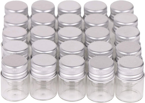 MaxMau 100 Sets Small Glass Bottles with Aluminum Cap Screw Top Lids 5 Milliliter Tiny Vials DIY Art Craft Storage