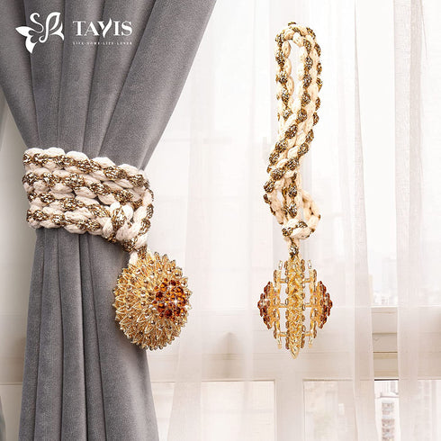 Tayis Gold Boho Curtain Tiebacks ,Outdoor Curtain Holdbacks Metal Curtain Tie for Home Office Decoration, Champagne Gold