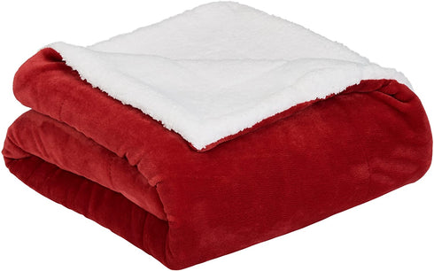 Amazon Basics Ultra-Soft Micromink Sherpa Blanket - Throw, Red