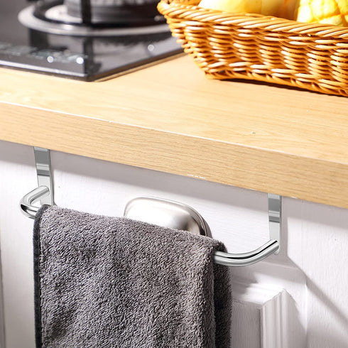 4 Pieces Metal Towel Bar Kitchen Cabinet Towel Rack Strong Steel Towel Bar Rack for Hanging on Inside or Outside of Doors, Home Kitchen Bathroom, Hand Towels, Dish Towels and Tea Towels (Silver)