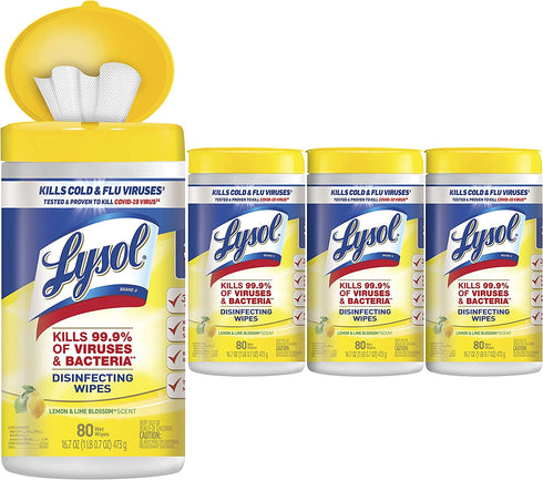 Lysol Disinfectant Wipes, Multi-Surface Antibacterial Cleaning Wipes, For Disinfecting and Cleaning, Lemon and Lime Blossom, 80 Count (Pack of 4)‹