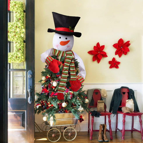 Christmas Tree Topper Snowman Hugger - Xmas Holiday Winter Wonderland Party Decoration Ornament Supplies