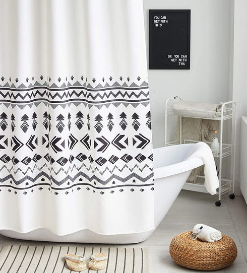Uphome Boho Shower Curtain for Bathroom Black and White Geometric Tribal Shower Curtain Set with Hooks Modern Bohemian Bath Curtain,Upgraded Thicken Fabric-160GSM, 72x72