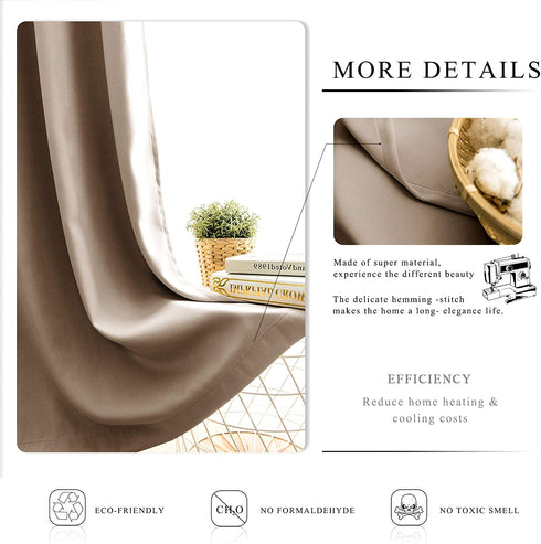 WONTEX Blackout Curtains Thermal Insulated Room Darkening with Grommet for Bedroom, 52 x 63 inch, Taupe, 2 Curtain Panels