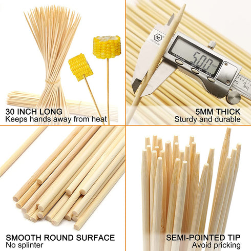 BLUE TOP Bamboo Marshmallow Roasting Sticks Smore Skewers 30 Inch 5mm Thick 60 PCS Extra Long Heavy Duty,Wooden Skewer BBQ Hot Dog Skewer,Great for Camping,Parties,Weddings and Plant Stakes.
