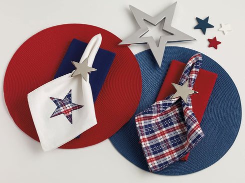 DII Classic Woven Tabletop Collection, Indoor/Outdoor Placemat Set, Round, 15" Diameter, Nautical Blue, 6 Piece