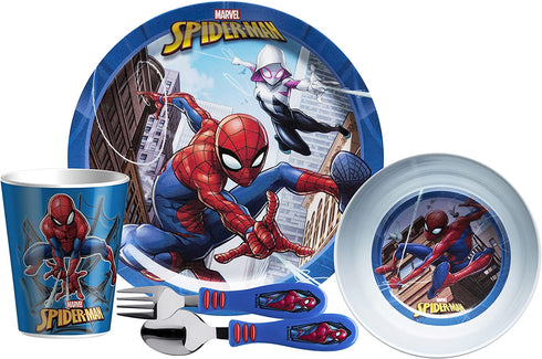 Zak Designs Spider-Man Dinnerware Set Includes Plate, Bowl, Tumbler and Utensil Tableware BPA-Free Made of Durable Melamine Material and Perfect for Kids, Dinnerware 5pc Set