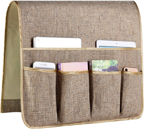 FLYILY Sofa Armrest Organizer Non-Slip Arm Chair Hanging Caddy Remote Control Holder for Magazine, Phone, Books, Glasses(Darkbrown,19in)