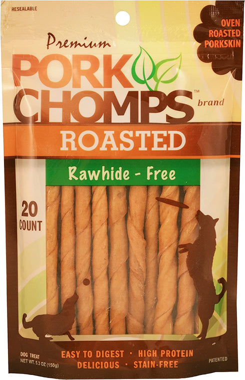 Pork Chomps Roasted Pork Skin Dog Chews, 5-inch Mini Twists, 20 Count