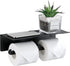 Toilet Paper Holder with Shelf,DUFU Double Toilet Paper Holder with Shelf for Bathroom, Anti-Rust Aluminum Self-Adhesive No Drill or Wall-Mounted with Screws for Bathroom (Matte Black)