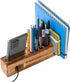 Wooden Phone Stand & Desk Pen Holder | HoffengWell Docking Station Organizer | Desktop Solid Wood Cup Pencil Storage | Office Cell Charging Organization Caddy