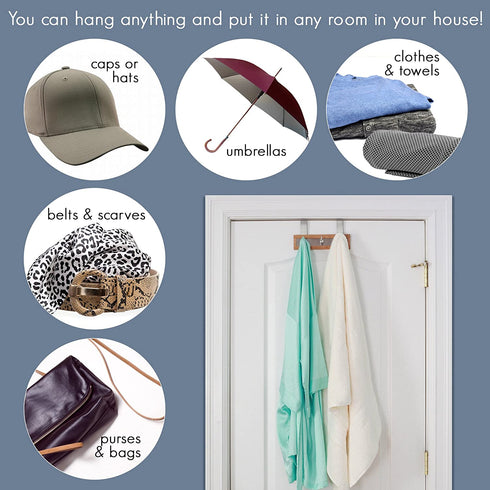 ToiletTree Products Bamboo Wood & Stainless Steel Over The Door Towel Rack, 3 Hooks
