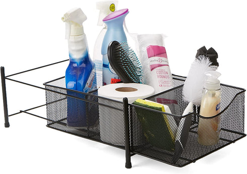 Mind Reader Storage Basket Organizer, Home, Office, Kitchen, Bathroom, 3 Compartments, Metal Mesh, Black