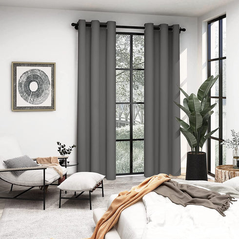 Deconovo Thermal Insulted Grey Blackout Curtains & Drapes, Noise Reduction Grommet Window Treatment Panels for Bedroom (42x63 in, 2 Panels)