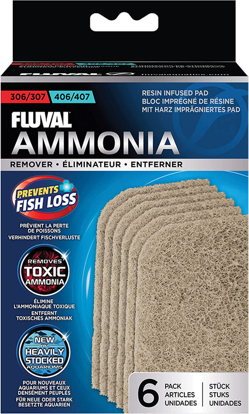 Fluval 307/407 Ammonia Remover Pad, Replacement Aquarium Canister Filter Media, 6-Pack