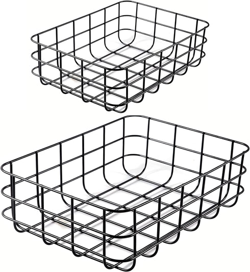 Tymvic Wire Baskets for Storage Pantry Black(12.5x9x3.5inch) Set of 2 Metal Bins Storage Baskets for Pantry Organization and Storage,Metal Basket for Living Room,Bedroom,Kitchen,Bathroom,Pantry Room
