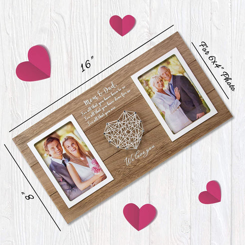 VILIGHT Parents Wedding Gifts from Bride and Groom - Rustic Picture Frame with Love Quotes for Mom and Dad from Newlywed Couples - Holds 2 4x6 Photos
