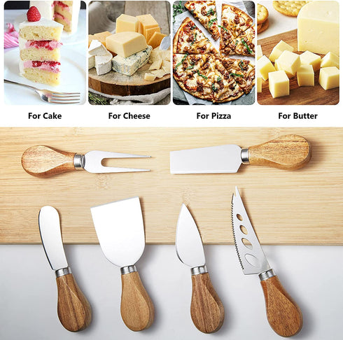 Cheese Knife Set 6-piece Cheese Knife with Acacia Wood Handle Stainless Steel Cheese Slicer Cheese Cutter (Standard Box)