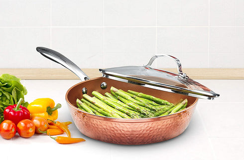 Gotham Steel Hammered Copper Collection 10 Nonstick Fry Pan with Lid, Premium Cookware, Aluminum Composition with Induction Plate for Even Heating, Dishwasher & Oven Safe
