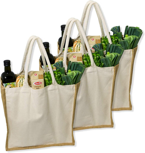 Simple Ecology Organic Canvas & Jute Reusable Tote and Grocery Shopping Bag - XL and Mini sizes