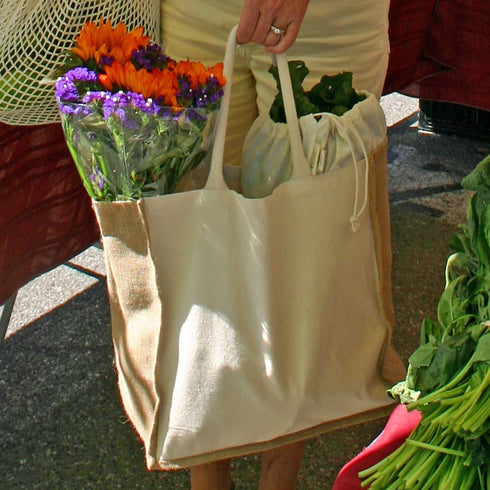 Simple Ecology Organic Canvas & Jute Reusable Tote and Grocery Shopping Bag - XL and Mini sizes