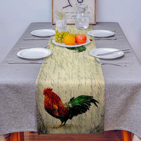 Farmhouse Rooster Table Runner Dresser Scarves,Linen Burlap Table Runners Cloth for Dinner Holiday Party, Kitchen Decor Retro Farm Chicken 13x70inch