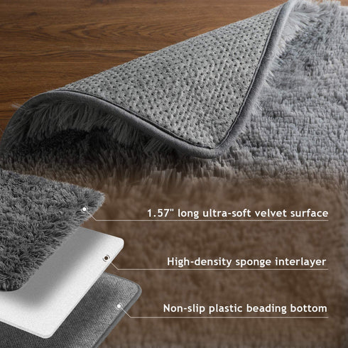 Ophanie 3 x 5 Feet Rugs for Bedroom, College Dorm Room Grey Small Area Rug, Non-Slip Fluffy Shaggy Bedside Floor Soft Shag Fuzzy Plush Indoor Carpet for Kids Boys Teen Home Decor Aesthetic, Nursery