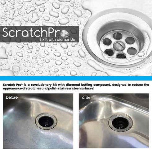 Scratch Pro Kit for Polishing and Repairing Stainless Steel Sinks, with Diamond Buffing Compounds, Reduce The Appearance of Ugly Scratches and Polish Sink for Factory Fresh Look in No Time