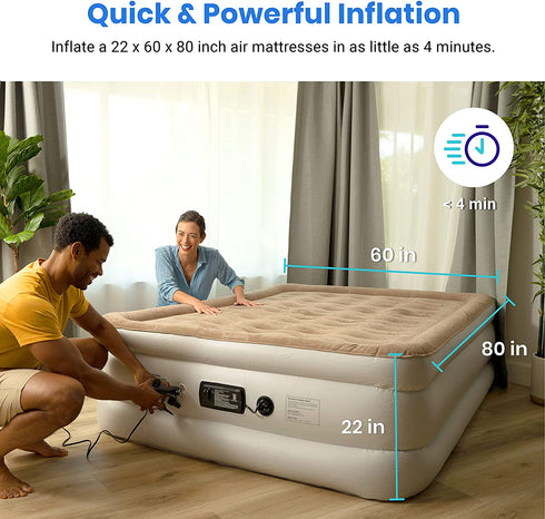 Etekcity Electric Air Pump Air Mattress Portable Pump for Inflatables Couch, Pool Floats, Blow up Pool Raft Bed Boat Toy, Quick-Fill AC Inflator Deflator with 3 Nozzles, 110-120 Volt, Black