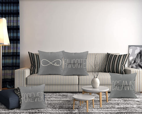 Tarolo Decorative Linen Throw Pillow Covers Cases Set of 4 Rustic Gray Love Rustic Gray You are My Favorite Partner Custom I Love You Forever Gray Rustic Gray Follow Pillow Cover Case 20x20 inches
