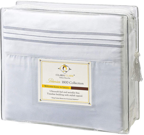 Clara Clark 1800 Premier Series 4pc Bed Sheet Set - King, White,