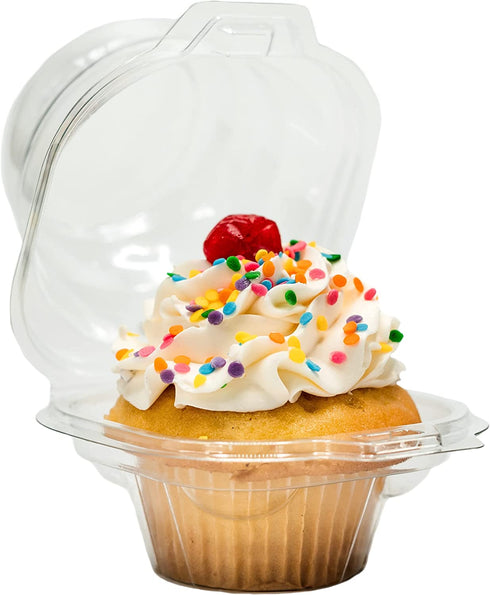 Sweet Aloha Individual Cupcake Container - Clear Plastic - Single Compartment Cupcake Carrier - Individual Cupcake Holder - Deep Dome - Stackable - BPA-Free - (Pack of 50)