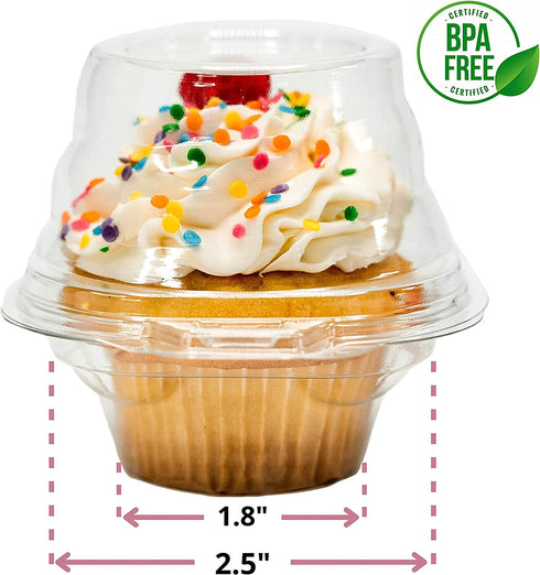 Sweet Aloha Individual Cupcake Container - Clear Plastic - Single Compartment Cupcake Carrier - Individual Cupcake Holder - Deep Dome - Stackable - BPA-Free - (Pack of 50)