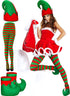 SATINIOR 4 Pieces Elf Christmas Women Costume Santa Elf Hat Elf Shoes Christmas Striped Tights Stocking Multicoloured