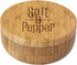 Totally Bamboo Salt Keeper Duet Salt and Pepper Bowl, Salt Cellar and Storage Box with Two Compartments, Magnetic Swivel Lid, Salt and Pepper Engraved Artwork on Lid