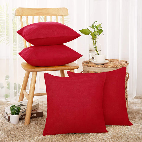 Deconovo Soft Cushion Covers - Faux Linen Blank, Pillow Covers/Throw Pillow Cases for Sofa & Couch (Red, 20x20 in, Set of 4, No Insert)