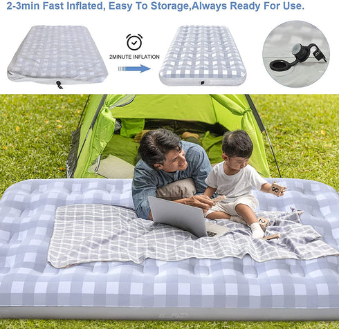 Giftway Twin Size Inflatable Air Mattress for Camping - Upgraded Height 9" Inflatable Mattress Foldable Air Bed with Waterproof Flocked Top - Portable Blow up Air Bed for Home/Travel/Housewarming Gift