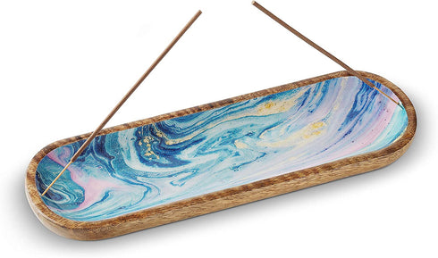 Folkulture Incense Holder or Incense Burner, Ash Catcher or Insense Stick Holder or Insence Tray for Home Decor, 12-inch Long and 4-inch Wide, Mango Wood, Blue Galaxy