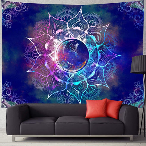 Ameyahud Mandala Tapestry Blue Starry Sky and Moon Tapestry Psychedelic Indian Tapestry Bohemian Hippie Tapestry Trippy Mandala Floral Tapestry Wall Hanging for Bedroom Dorm Decor