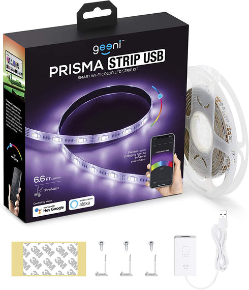 Geeni Prisma Strip USB Smart LED Strip Lights, Indoor/Outdoor Adhesive Strips, Lights for TikTok, Alexa and Google Home Compatible. No Hub Required (2M Light Strips)