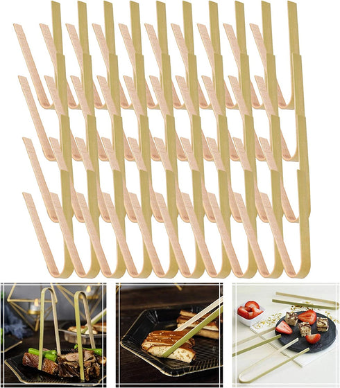 Mini Bamboo Disposable Tongs - wuyule 100PCS Disposable Tongs 4" Bamboo Tongs for Toaster Eco-Friendly For Catering, Buffet or Home Use¦