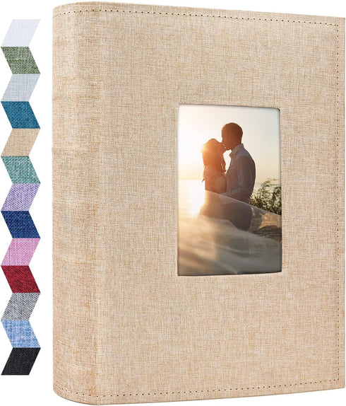 Vienrose Photo Album 4x6 300 Pockets Linen Frame Cover with Memo Areas Photobook Large Capacity Pictures Book for Wedding Family Baby Vacation