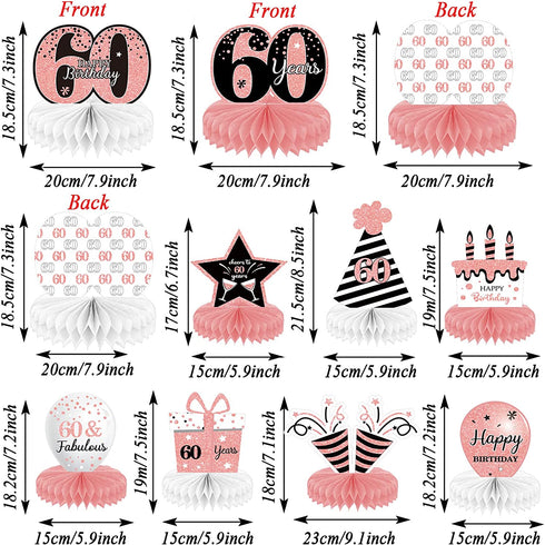 9 Pieces Rose Gold 60th Birthday decorations for Women Pink 60th birthday centerpieces for Tables Decorations Cheers to 60 Years Honeycomb Table Topper Happy 60th Birthday Decorations for Woman Sixty Years Birthday Party