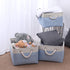 Fabric Storage Basket Set of 3, Foldable Linen Storage Box for Nursery and Home, Collapsible Canvas Shelf Basket for Wardrobe or Bedroom, Blue and White