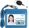 Lucstar Professional ID Badge Holder with Clip Lanyard Horizontal,Genuine Leather Badge Holder Heavy Duty, Clear Window Coach Name Holder for Women Men Work Student ID, Nurse Company(Azure)