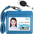 Lucstar Professional ID Badge Holder with Clip Lanyard Horizontal,Genuine Leather Badge Holder Heavy Duty, Clear Window Coach Name Holder for Women Men Work Student ID, Nurse Company(Azure)