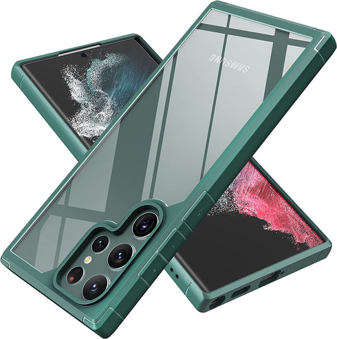 Casus Shockproof Designed for Samsung Galaxy S22 Ultra Case Clear Translucent Hard Back with Soft Bumper Edge Slim Protective Thin Phone Cover Compatible for Samsung S22 Ultra 5G Case (Green)