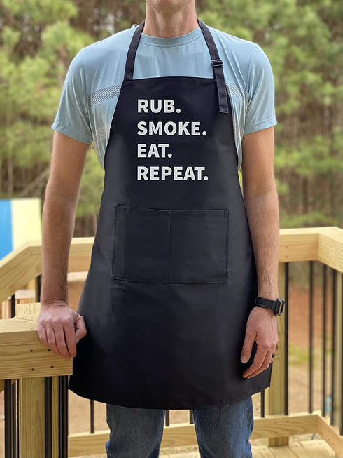 UP THE MOMENT Rub Smoke Eat Repeat Apron, Funny Apron for Men, BBQ Grill Apron, Chef Apron, Funny Apron for Dad, Mens Funny Apron, Funny Chef Apron for Men
